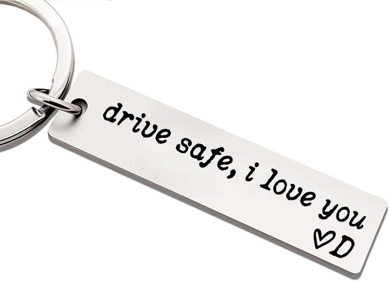 ZEARPT Valentine’s Day Gift for Boyfriend, Personalized Initial Drive Safe I Love You Keychain, Stainless Steel Key Ring for Him Husband Son, Couples Car Accessory, Gift-Ready Box - Image 1